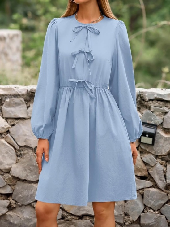 Chic Nation Dresses & Skirts - Chic Nation Powder Blue Bow-Tie Long Sleeve Dress